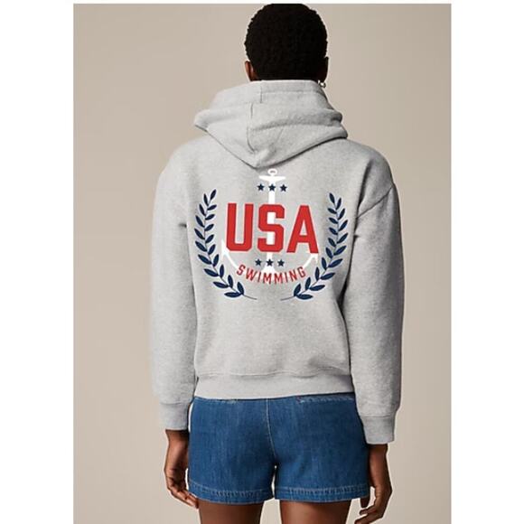 J.Crew Heritage Fleece Hoodie Limited Edition USA Swimming Gray Plus Size 2X - Picture 1 of 11